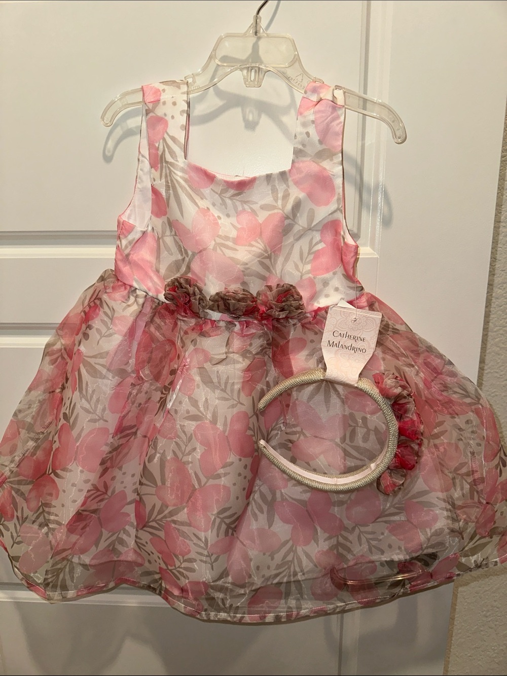 Catherine Malandrino Pink Floral Organza Party Dress with Headband
